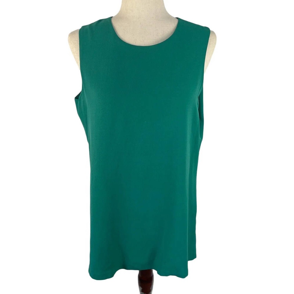Casual Corner Sleeveless Cami Blouse Womens 10 Blue Green 100% Silk Vintage